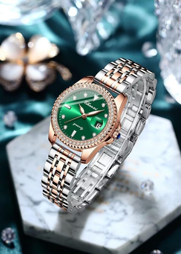 FANMIS Women's Luxury Classic Design Fashion Diamond Watch Stainless Steel Strap Business Waterproof Luminous Watch - Image 3