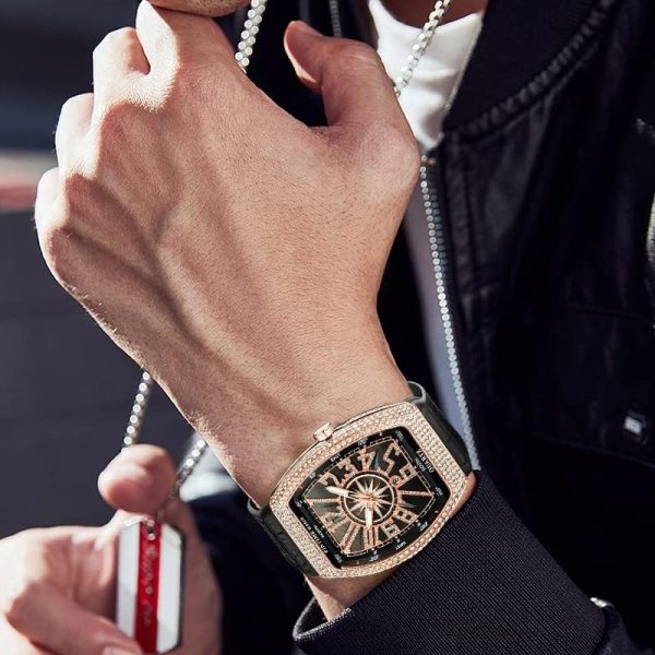 FANMIS Mens Skull Big Face Watches Rectangle Punk Diamond Dial Leather Strap Calendar Quartz Sports Wrist Watch - Image 3