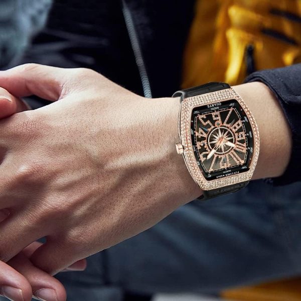 FANMIS Mens Skull Big Face Watches Rectangle Punk Diamond Dial Leather Strap Calendar Quartz Sports Wrist Watch - Image 4