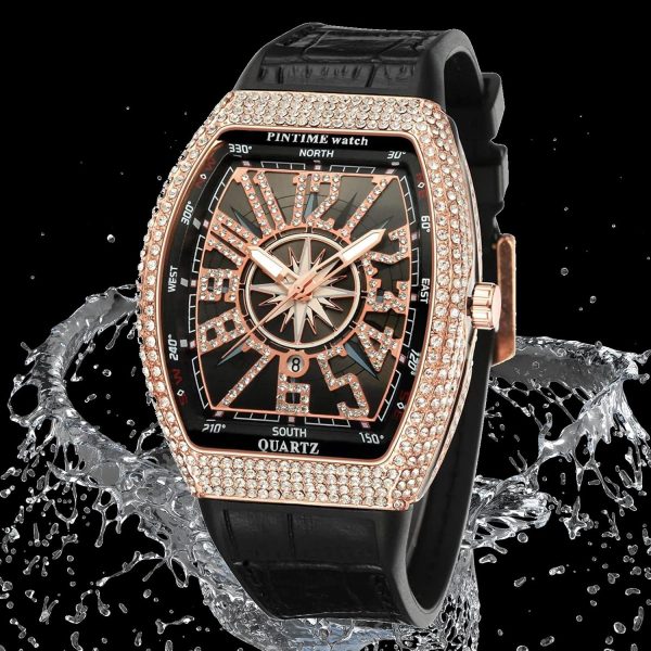 FANMIS Mens Skull Big Face Watches Rectangle Punk Diamond Dial Leather Strap Calendar Quartz Sports Wrist Watch - Image 5