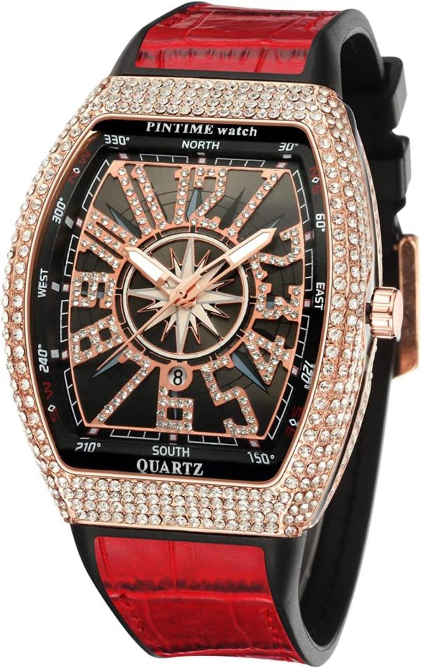 FANMIS Mens Skull Big Face Watches Rectangle Punk Diamond Dial Leather Strap Calendar Quartz Sports Wrist Watch - Image 7