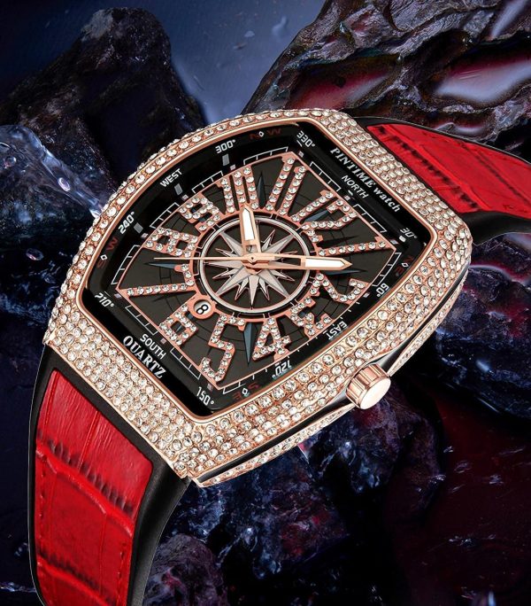 FANMIS Mens Skull Big Face Watches Rectangle Punk Diamond Dial Leather Strap Calendar Quartz Sports Wrist Watch - Image 8