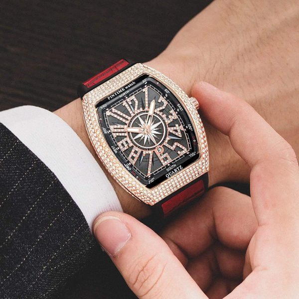 FANMIS Mens Skull Big Face Watches Rectangle Punk Diamond Dial Leather Strap Calendar Quartz Sports Wrist Watch - Image 11