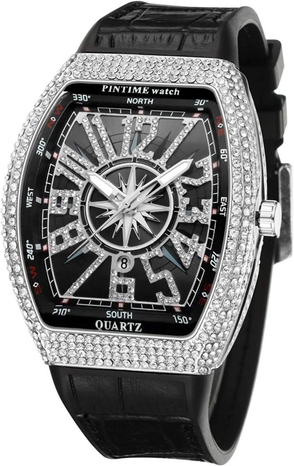 FANMIS Mens Skull Big Face Watches Rectangle Punk Diamond Dial Leather Strap Calendar Quartz Sports Wrist Watch - Image 13