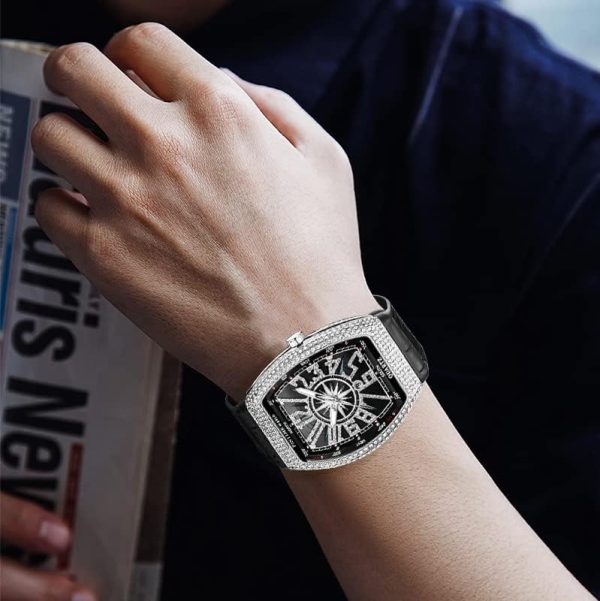 FANMIS Mens Skull Big Face Watches Rectangle Punk Diamond Dial Leather Strap Calendar Quartz Sports Wrist Watch - Image 16