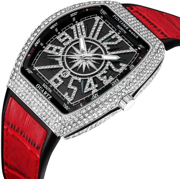 FANMIS Mens Skull Big Face Watches Rectangle Punk Diamond Dial Leather Strap Calendar Quartz Sports Wrist Watch - Image 20