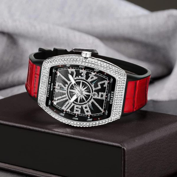 FANMIS Mens Skull Big Face Watches Rectangle Punk Diamond Dial Leather Strap Calendar Quartz Sports Wrist Watch - Image 22