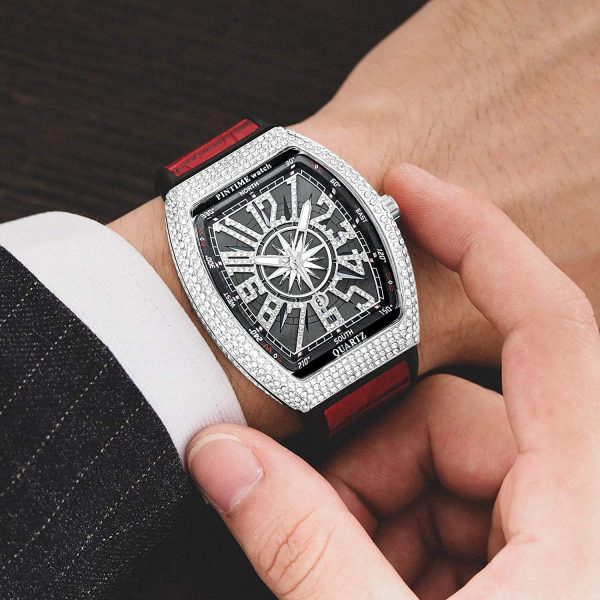 FANMIS Mens Skull Big Face Watches Rectangle Punk Diamond Dial Leather Strap Calendar Quartz Sports Wrist Watch - Image 23