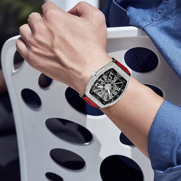 FANMIS Mens Skull Big Face Watches Rectangle Punk Diamond Dial Leather Strap Calendar Quartz Sports Wrist Watch - Image 24