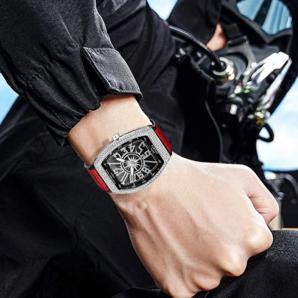 FANMIS Mens Skull Big Face Watches Rectangle Punk Diamond Dial Leather Strap Calendar Quartz Sports Wrist Watch - Image 25