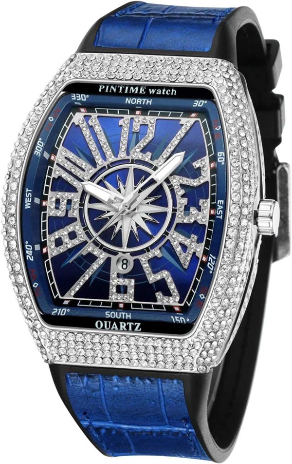 FANMIS Mens Skull Big Face Watches Rectangle Punk Diamond Dial Leather Strap Calendar Quartz Sports Wrist Watch - Image 27