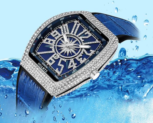 FANMIS Mens Skull Big Face Watches Rectangle Punk Diamond Dial Leather Strap Calendar Quartz Sports Wrist Watch - Image 28