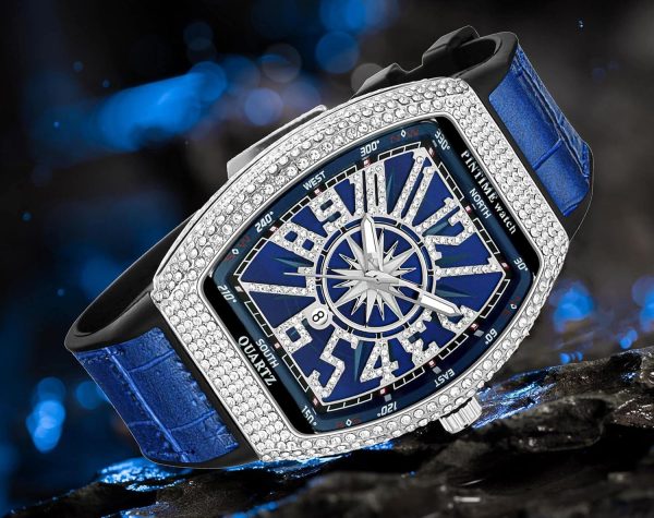 FANMIS Mens Skull Big Face Watches Rectangle Punk Diamond Dial Leather Strap Calendar Quartz Sports Wrist Watch - Image 29