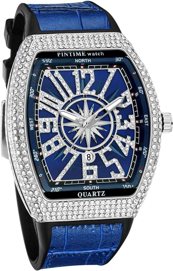 FANMIS Mens Skull Big Face Watches Rectangle Punk Diamond Dial Leather Strap Calendar Quartz Sports Wrist Watch - Image 31
