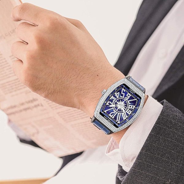 FANMIS Mens Skull Big Face Watches Rectangle Punk Diamond Dial Leather Strap Calendar Quartz Sports Wrist Watch - Image 33