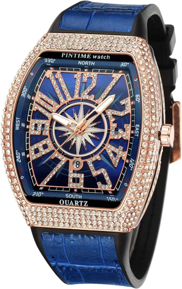 FANMIS Mens Skull Big Face Watches Rectangle Punk Diamond Dial Leather Strap Calendar Quartz Sports Wrist Watch - Image 34