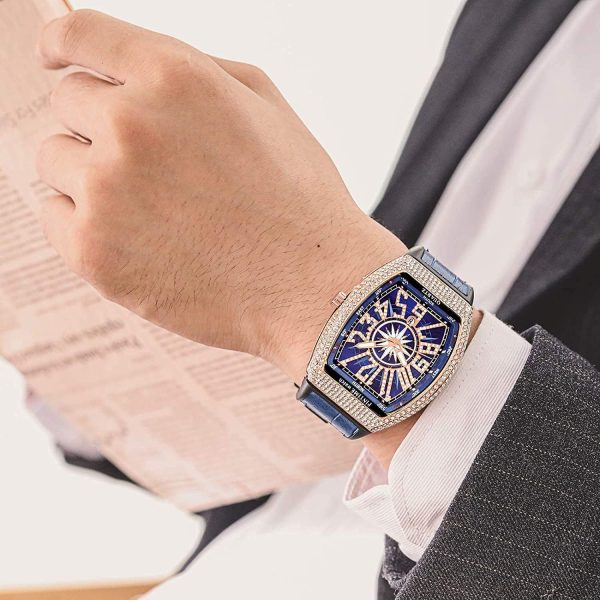 FANMIS Mens Skull Big Face Watches Rectangle Punk Diamond Dial Leather Strap Calendar Quartz Sports Wrist Watch - Image 39