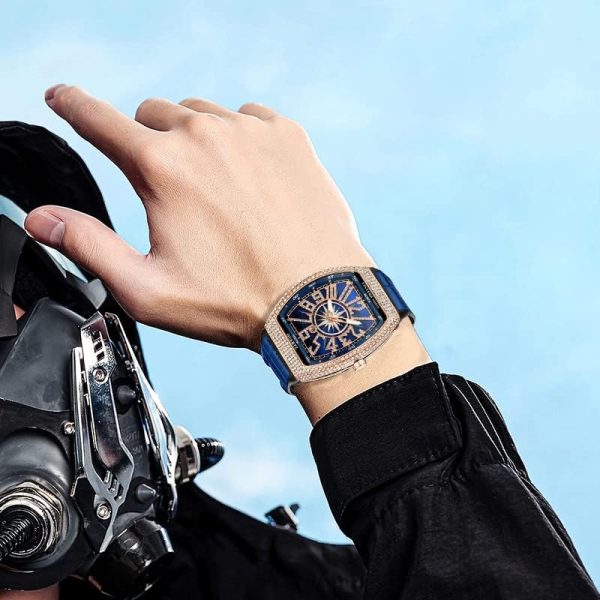 FANMIS Mens Skull Big Face Watches Rectangle Punk Diamond Dial Leather Strap Calendar Quartz Sports Wrist Watch - Image 40