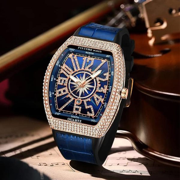 FANMIS Mens Skull Big Face Watches Rectangle Punk Diamond Dial Leather Strap Calendar Quartz Sports Wrist Watch - Image 41