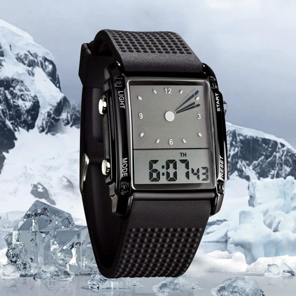 FANMIS Men's Rectangle Dial Sports Wrist Watches with 7 Colors Optional LED Backlight Multifunctional Alarm Stopwatch 12/24H Rubber Strap Watch - Image 3