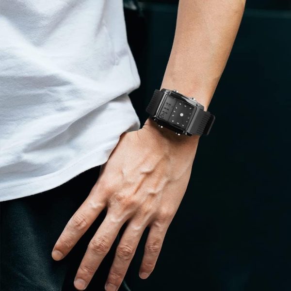 FANMIS Men's Rectangle Dial Sports Wrist Watches with 7 Colors Optional LED Backlight Multifunctional Alarm Stopwatch 12/24H Rubber Strap Watch - Image 5