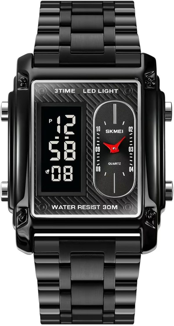FANMIS Men's Rectangle Dial Sports Wrist Watches with 7 Colors Optional LED Backlight Multifunctional Alarm Stopwatch 12/24H Rubber Strap Watch - Image 7