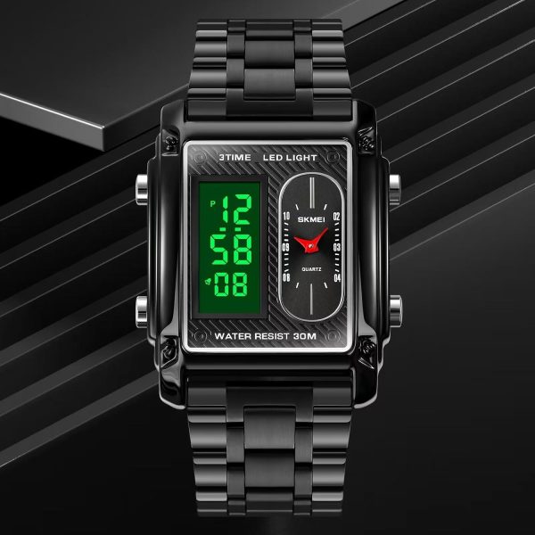 FANMIS Men's Rectangle Dial Sports Wrist Watches with 7 Colors Optional LED Backlight Multifunctional Alarm Stopwatch 12/24H Rubber Strap Watch - Image 8