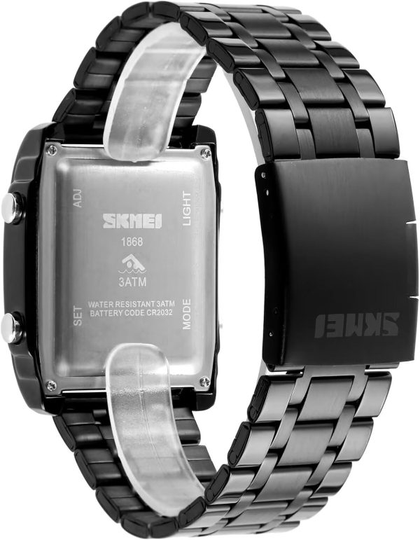 FANMIS Men's Rectangle Dial Sports Wrist Watches with 7 Colors Optional LED Backlight Multifunctional Alarm Stopwatch 12/24H Rubber Strap Watch - Image 10
