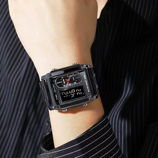 FANMIS Men's Rectangle Dial Sports Wrist Watches with 7 Colors Optional LED Backlight Multifunctional Alarm Stopwatch 12/24H Rubber Strap Watch - Image 11