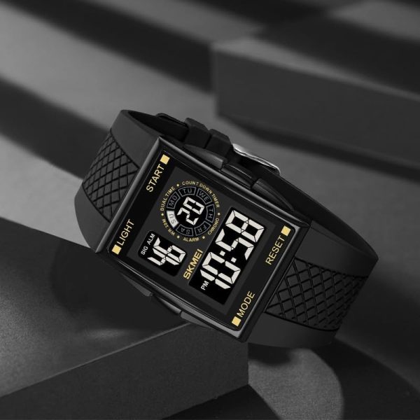 FANMIS Men's Rectangle Dial Sports Wrist Watches with 7 Colors Optional LED Backlight Multifunctional Alarm Stopwatch 12/24H Rubber Strap Watch - Image 16