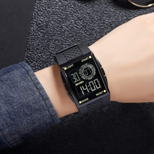 FANMIS Men's Rectangle Dial Sports Wrist Watches with 7 Colors Optional LED Backlight Multifunctional Alarm Stopwatch 12/24H Rubber Strap Watch - Image 17