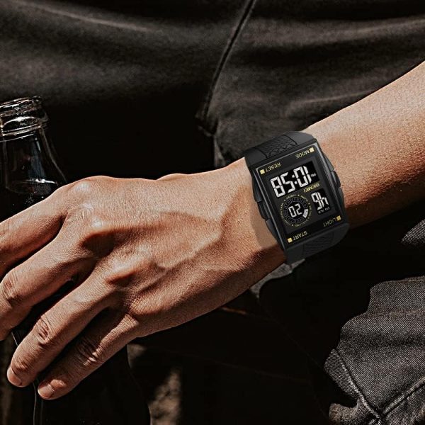 FANMIS Men's Rectangle Dial Sports Wrist Watches with 7 Colors Optional LED Backlight Multifunctional Alarm Stopwatch 12/24H Rubber Strap Watch - Image 18