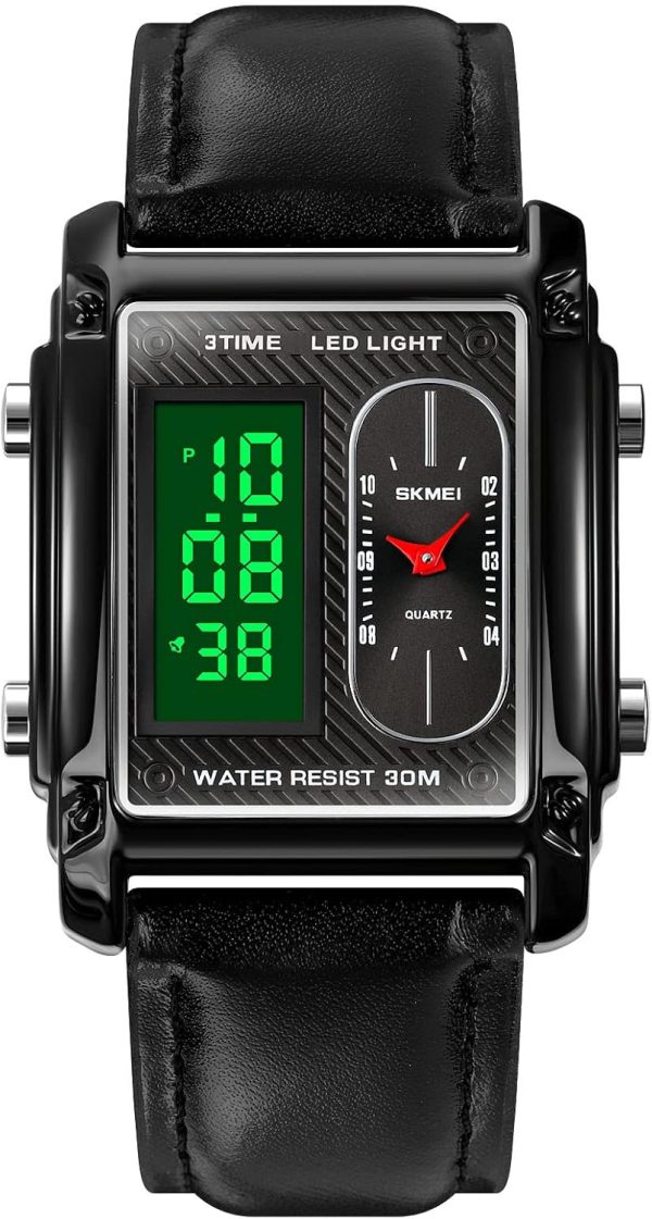 FANMIS Men's Rectangle Dial Sports Wrist Watches with 7 Colors Optional LED Backlight Multifunctional Alarm Stopwatch 12/24H Rubber Strap Watch - Image 21