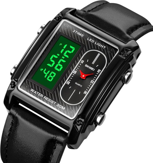 FANMIS Men's Rectangle Dial Sports Wrist Watches with 7 Colors Optional LED Backlight Multifunctional Alarm Stopwatch 12/24H Rubber Strap Watch - Image 22