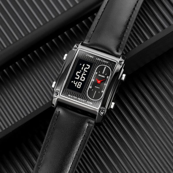 FANMIS Men's Rectangle Dial Sports Wrist Watches with 7 Colors Optional LED Backlight Multifunctional Alarm Stopwatch 12/24H Rubber Strap Watch - Image 23
