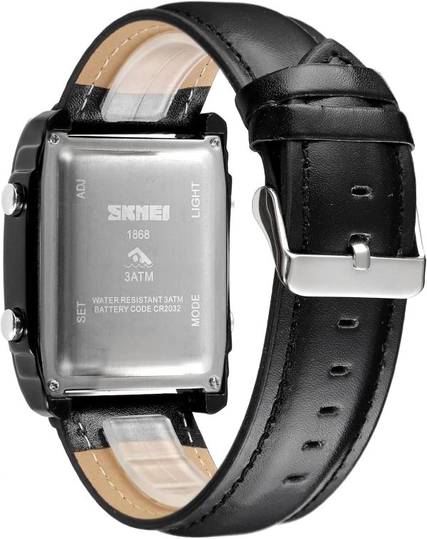 FANMIS Men's Rectangle Dial Sports Wrist Watches with 7 Colors Optional LED Backlight Multifunctional Alarm Stopwatch 12/24H Rubber Strap Watch - Image 24