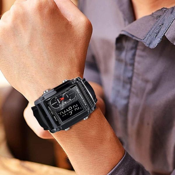 FANMIS Men's Rectangle Dial Sports Wrist Watches with 7 Colors Optional LED Backlight Multifunctional Alarm Stopwatch 12/24H Rubber Strap Watch - Image 28