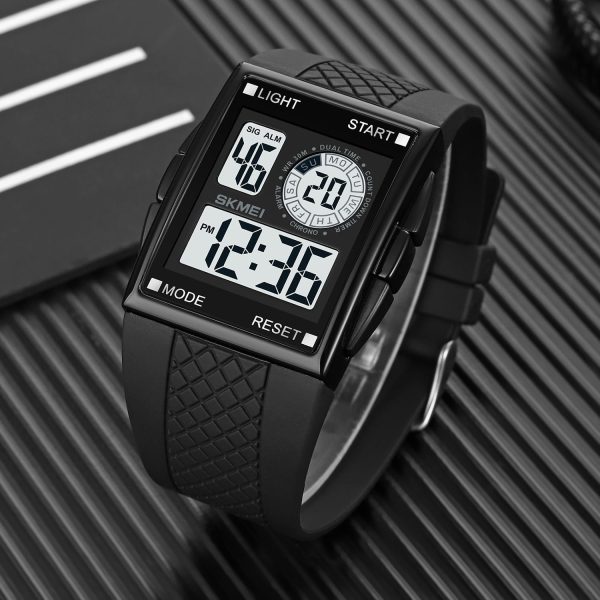 FANMIS Men's Rectangle Dial Sports Wrist Watches with 7 Colors Optional LED Backlight Multifunctional Alarm Stopwatch 12/24H Rubber Strap Watch - Image 30