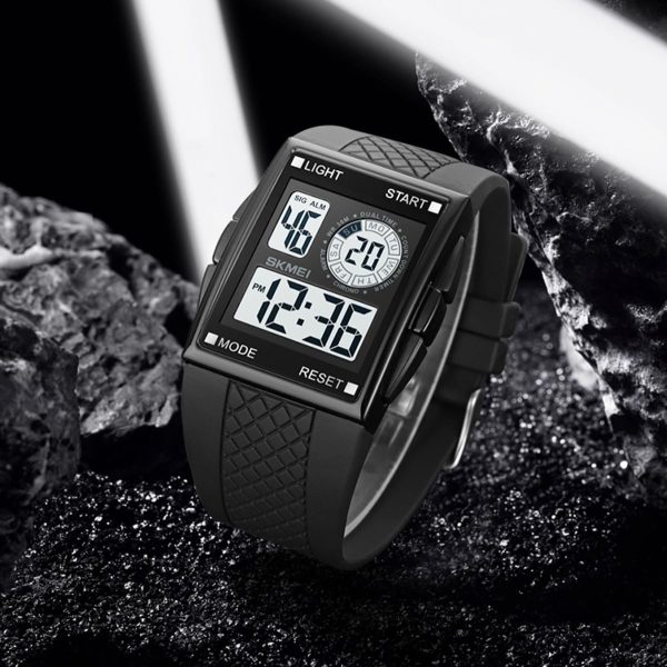 FANMIS Men's Rectangle Dial Sports Wrist Watches with 7 Colors Optional LED Backlight Multifunctional Alarm Stopwatch 12/24H Rubber Strap Watch - Image 31