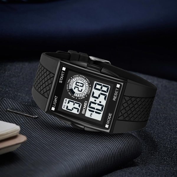 FANMIS Men's Rectangle Dial Sports Wrist Watches with 7 Colors Optional LED Backlight Multifunctional Alarm Stopwatch 12/24H Rubber Strap Watch - Image 32