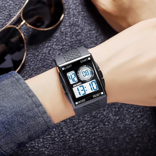 FANMIS Men's Rectangle Dial Sports Wrist Watches with 7 Colors Optional LED Backlight Multifunctional Alarm Stopwatch 12/24H Rubber Strap Watch - Image 35