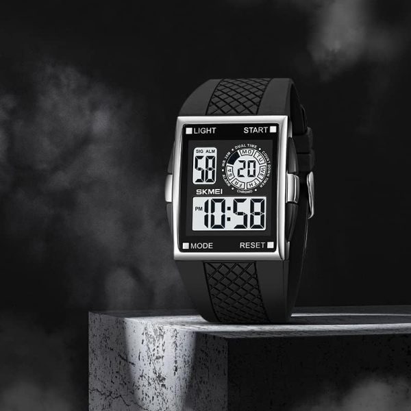 FANMIS Men's Rectangle Dial Sports Wrist Watches with 7 Colors Optional LED Backlight Multifunctional Alarm Stopwatch 12/24H Rubber Strap Watch - Image 39