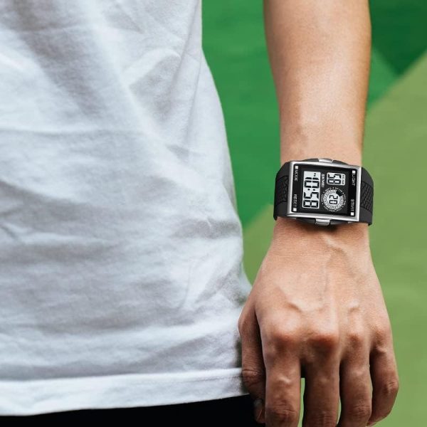 FANMIS Men's Rectangle Dial Sports Wrist Watches with 7 Colors Optional LED Backlight Multifunctional Alarm Stopwatch 12/24H Rubber Strap Watch - Image 41