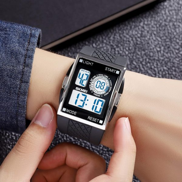 FANMIS Men's Rectangle Dial Sports Wrist Watches with 7 Colors Optional LED Backlight Multifunctional Alarm Stopwatch 12/24H Rubber Strap Watch - Image 42