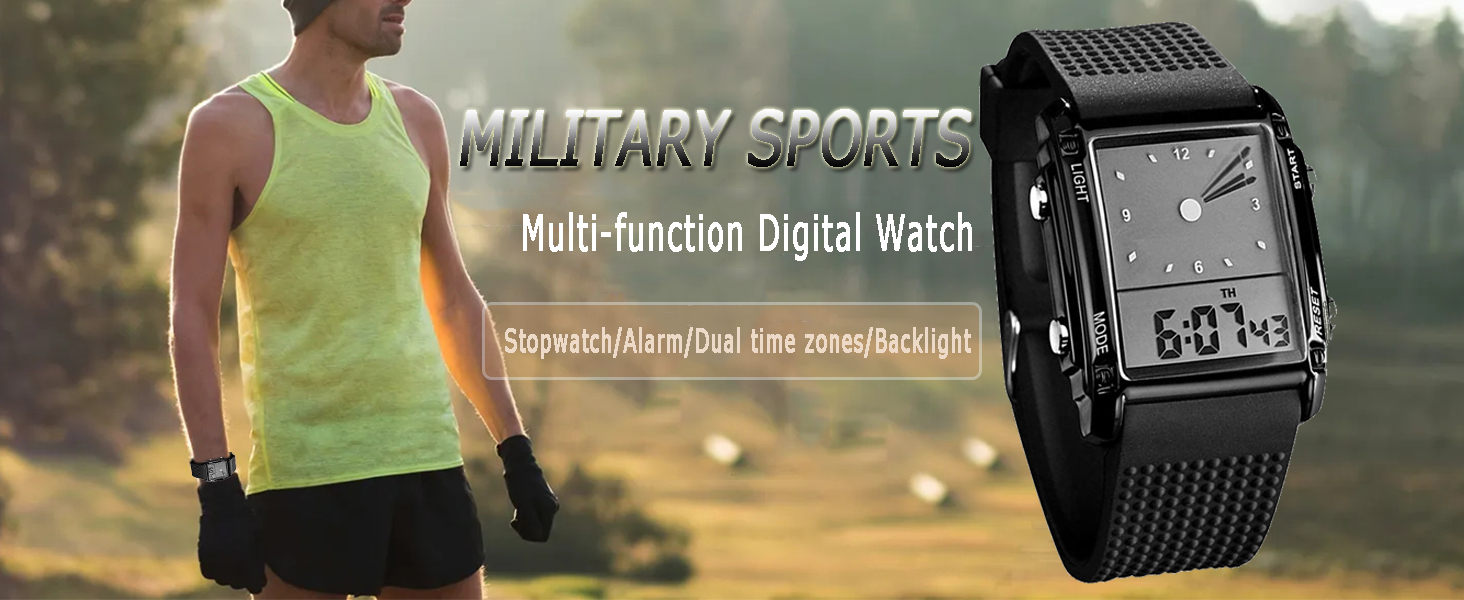 Men's Rectangle Dial Sports Wrist Watches 
