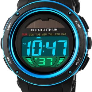 FANMIS Multi Function Alarm Sports Watches Stopwatch Digital LED Quartz Watch Solar Power Black Outdoor Sports Watches