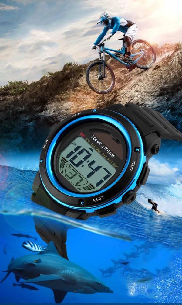 FANMIS Multi Function Alarm Sports Watches Stopwatch Digital LED Quartz Watch Solar Power Black Outdoor Sports Watches - Image 4