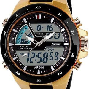FANMIS Men's Analog Digital 50M Waterproof Sports Watch Military Multifunction Stopwatch Alarm Backlight Gold Watch