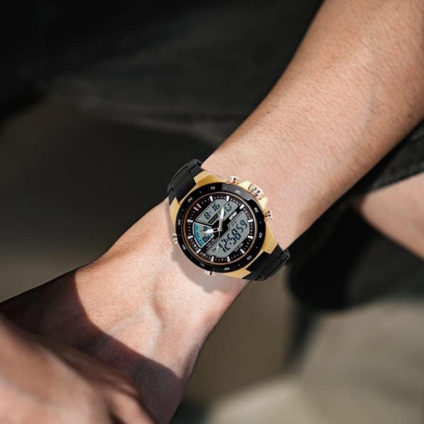FANMIS Men's Analog Digital 50M Waterproof Sports Watch Military Multifunction Stopwatch Alarm Backlight Gold Watch - Image 6