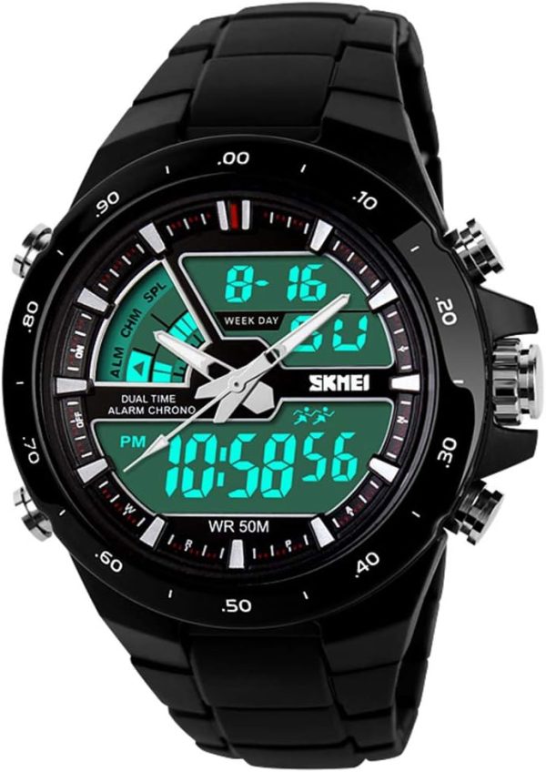 FANMIS Men's Analog Digital 50M Waterproof Sports Watch Military Multifunction Stopwatch Alarm Backlight Gold Watch - Image 9